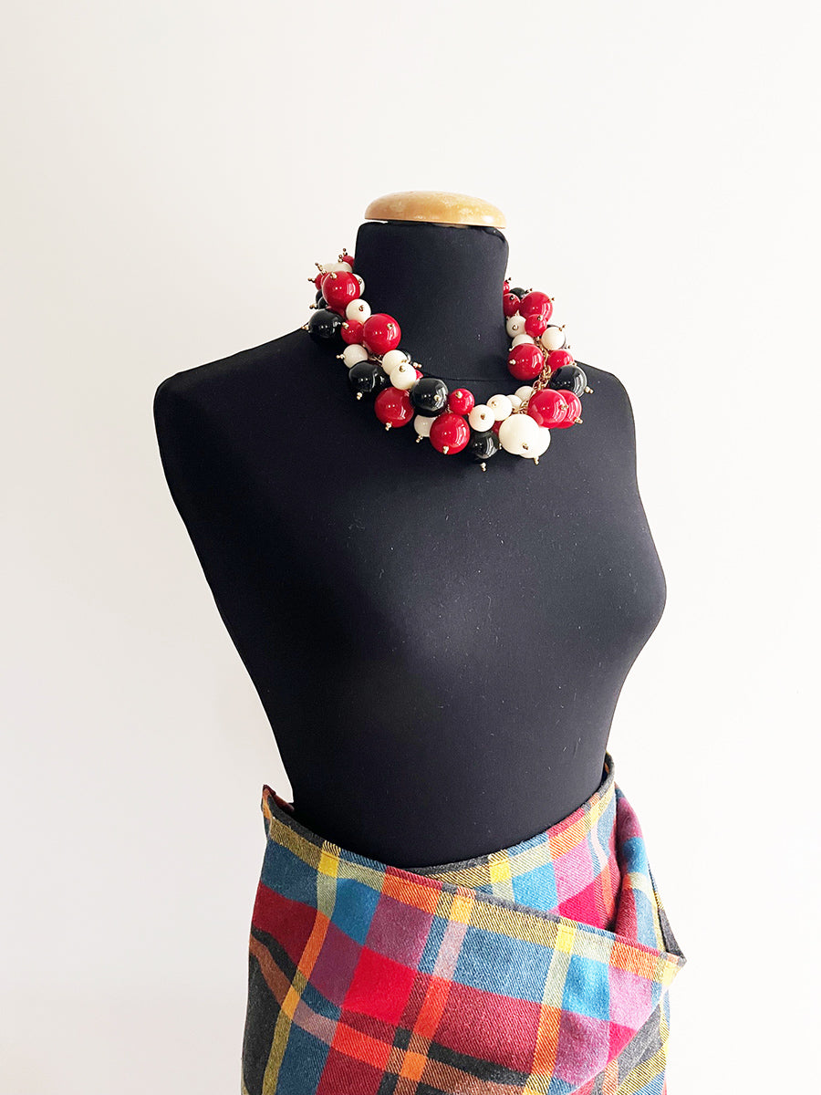 Collana Vintage anni '70 a sfere rosse, beige, nere -Top Accessori-