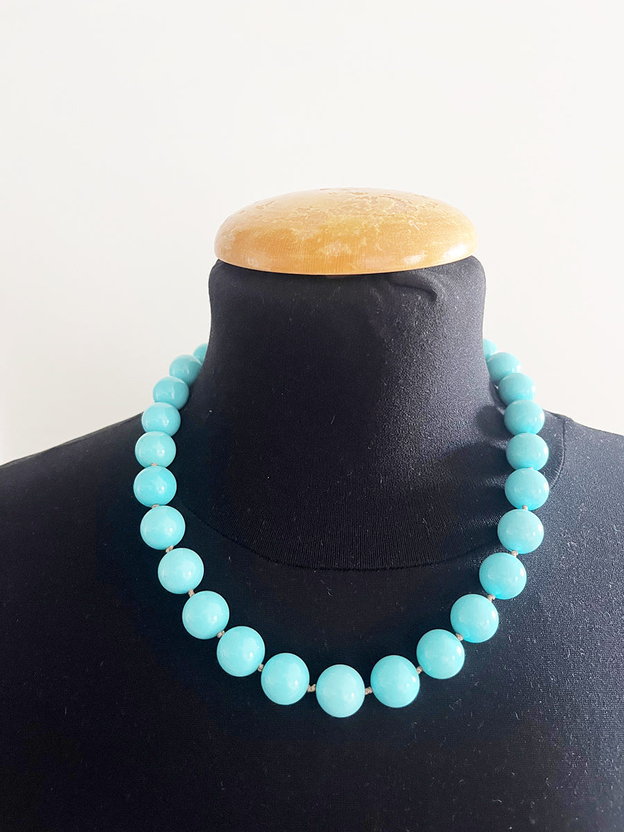 Collana Vintage anni '50 Turchese Naturale con chiusura gioiello in Argento -Top Accessori-