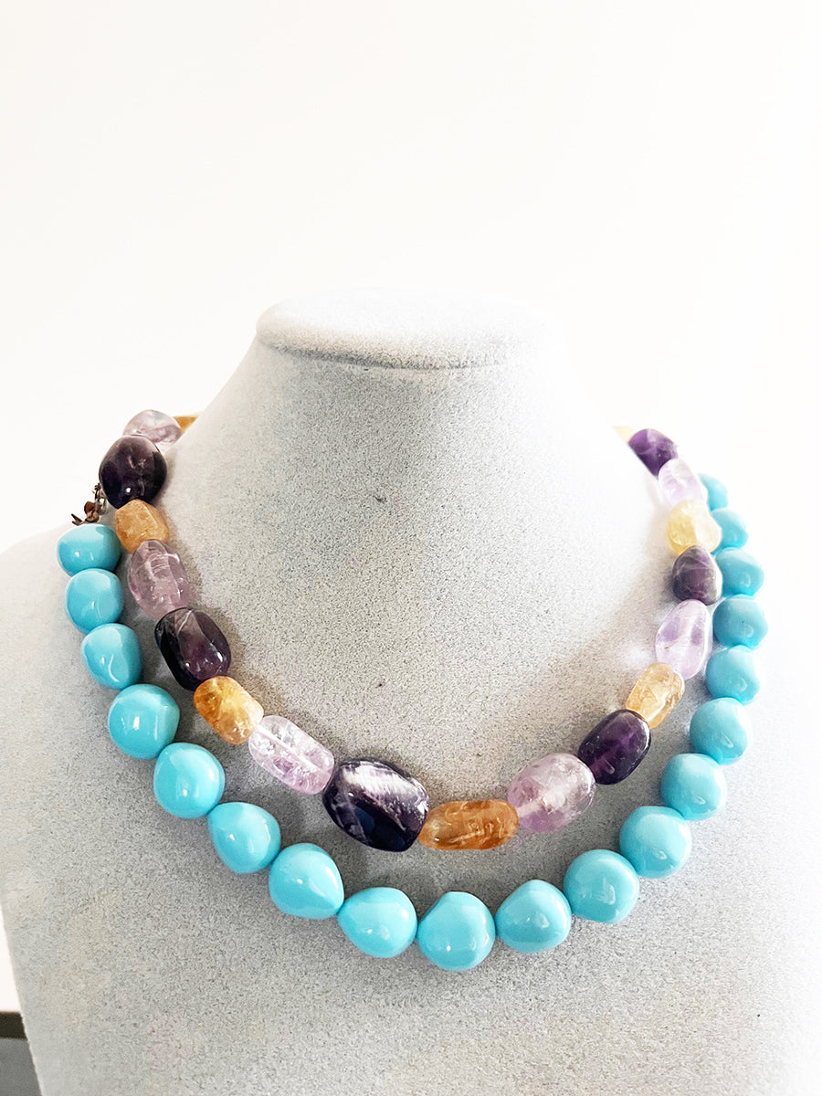 Collana Ametista, Quarzo e citrino con chiusura in Argento 925 -Top Accessori-