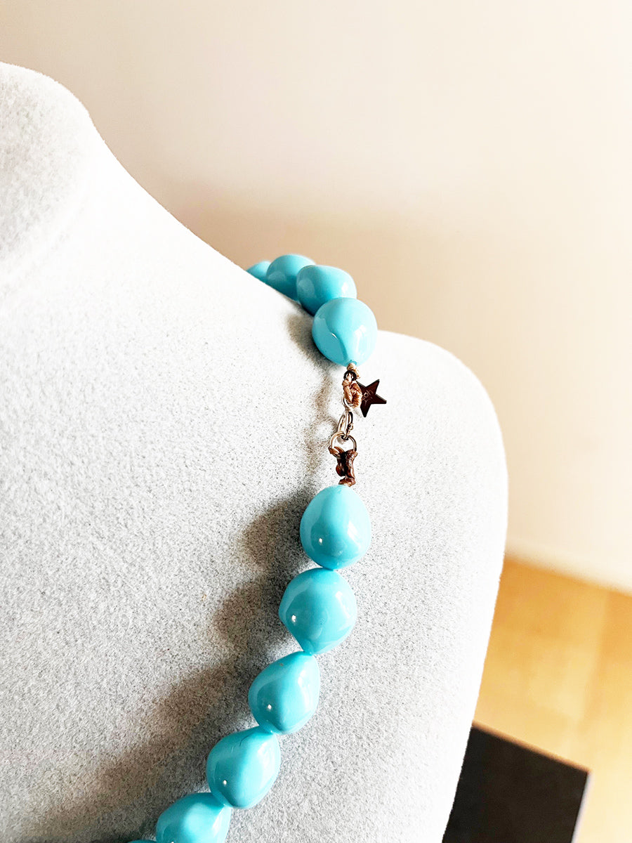 Collana Vintage anni '50 Turchese Naturale con pietre a sasso e chiusura in Argento 925 -Top Accessori-