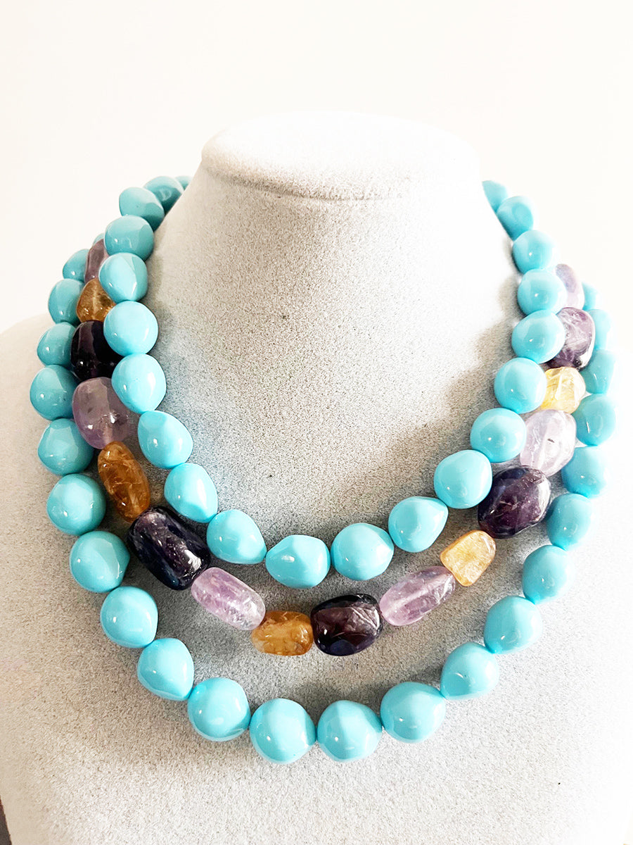 Collana Vintage anni '50 Turchese Naturale con pietre a sasso e chiusura in Argento 925 -Top Accessori-