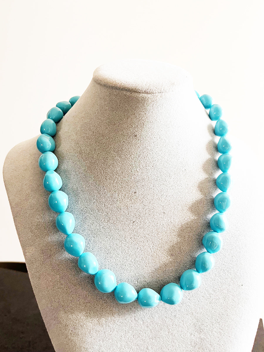 Collana Vintage anni '50 Turchese Naturale con pietre a sasso e chiusura in Argento 925 -Top Accessori-