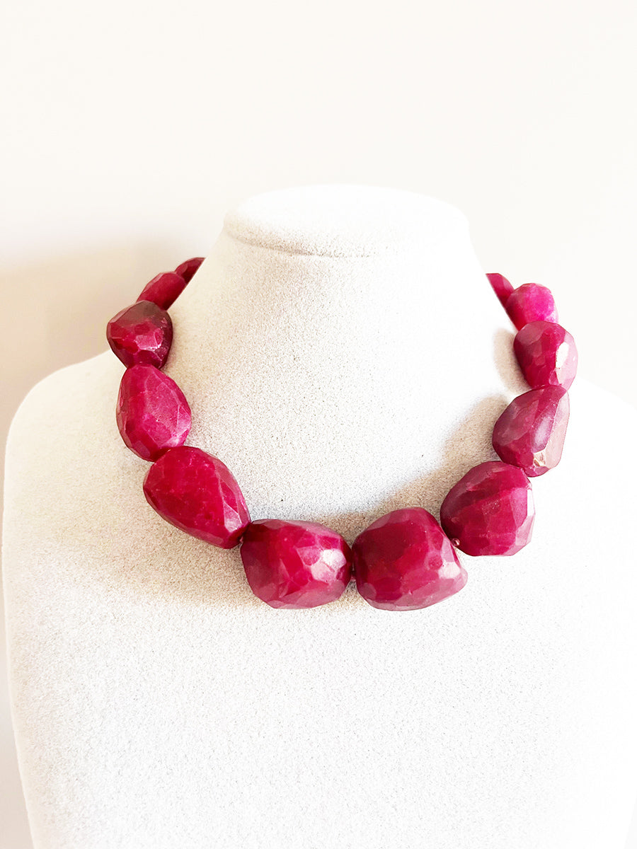 Collier Rubino con pietre irregolari sfaccettate e chiusura in Arg 925 -Top Vintage-