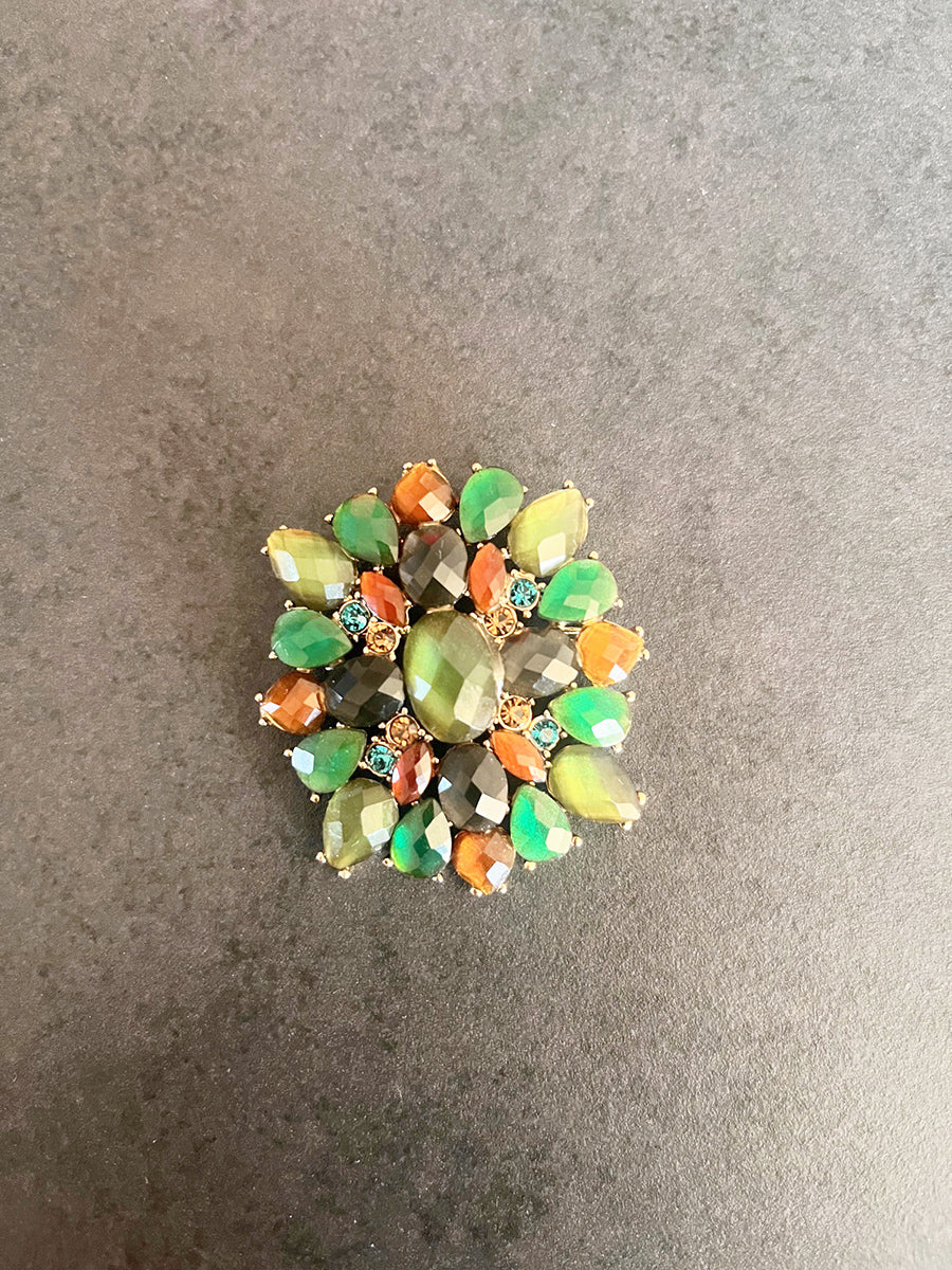 Liz Claiborne Spilla Vintage '70 Verde Smeraldo e Marrone -Top Accessori-