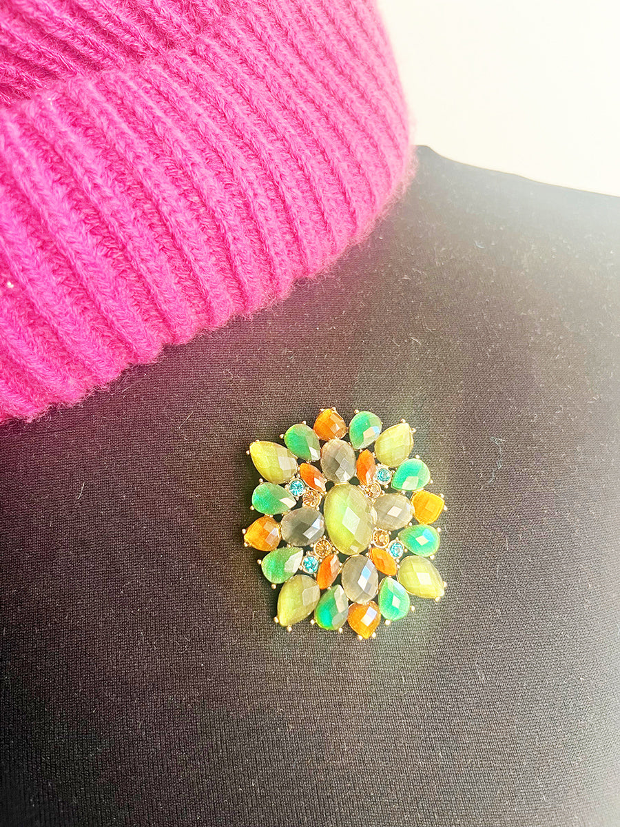 Liz Claiborne Spilla Vintage '70 Verde Smeraldo e Marrone -Top Accessori-