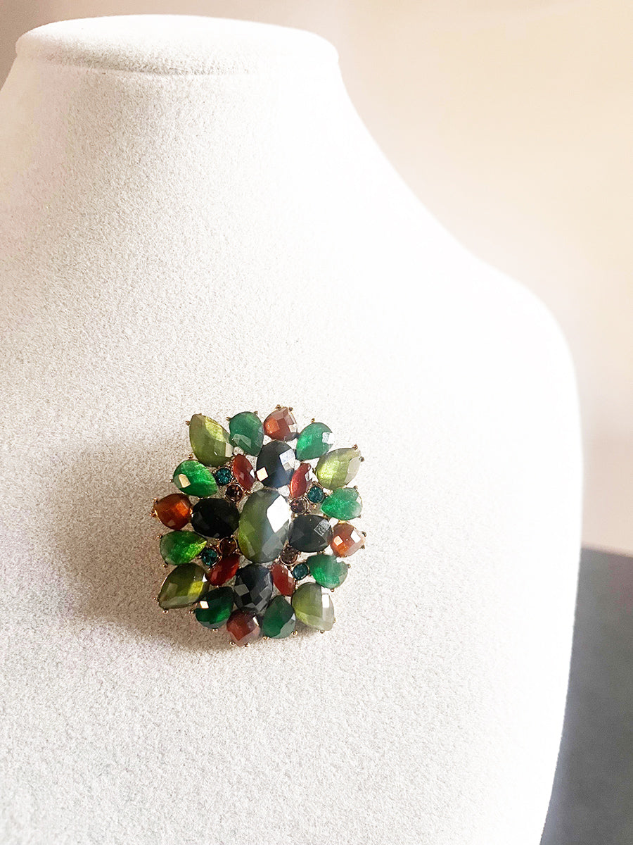 Liz Claiborne Spilla Vintage '70 Verde Smeraldo e Marrone -Top Accessori-