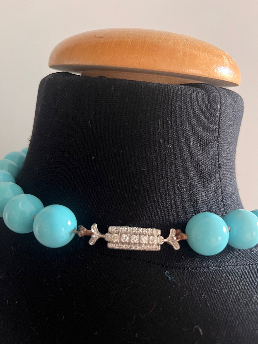 Collana Vintage anni '50 Turchese Naturale con chiusura gioiello in Argento -Top Accessori-