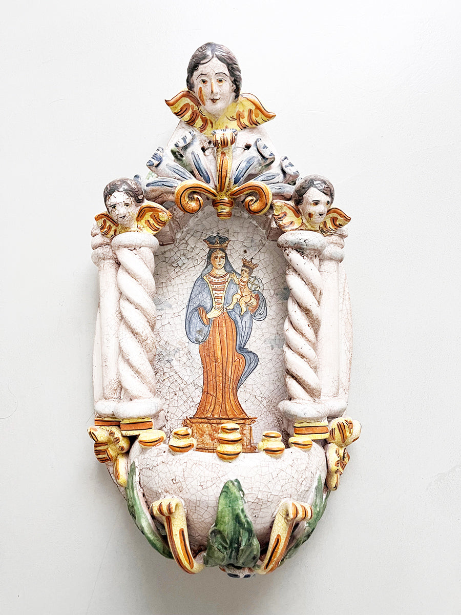 Acquasantiera Ceramica decorata a mano ‘900 Botteghe Cerreto -Top Antiques-