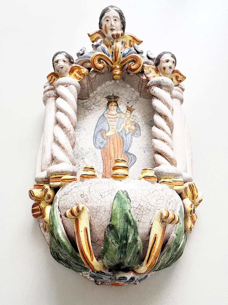 Acquasantiera Ceramica decorata a mano ‘900 Botteghe Cerreto -Top Antiques-