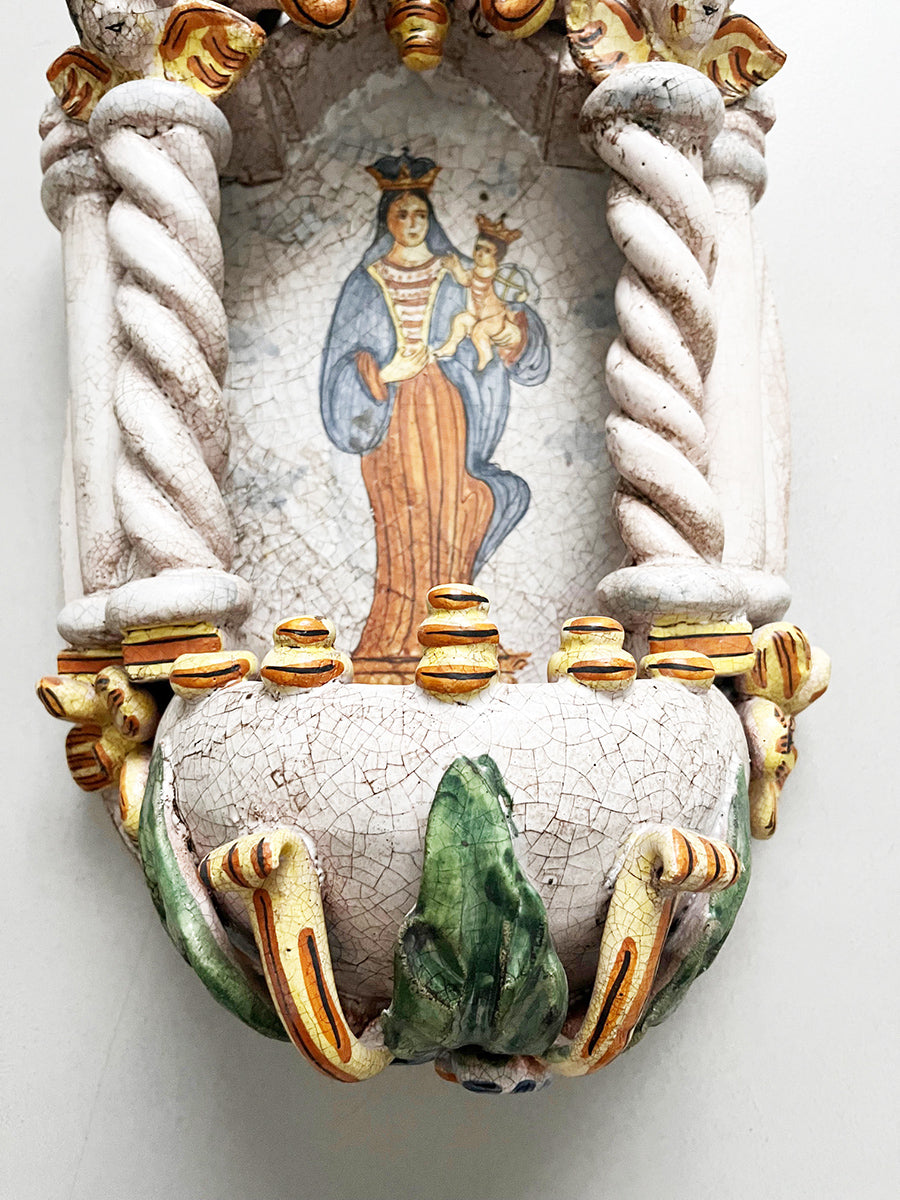 Acquasantiera Ceramica decorata a mano ‘900 Botteghe Cerreto -Top Antiques-
