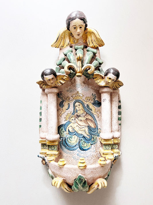 Acquasantiera Ceramica decorata a mano ‘900 Botteghe Cerreto -Top Antiques-