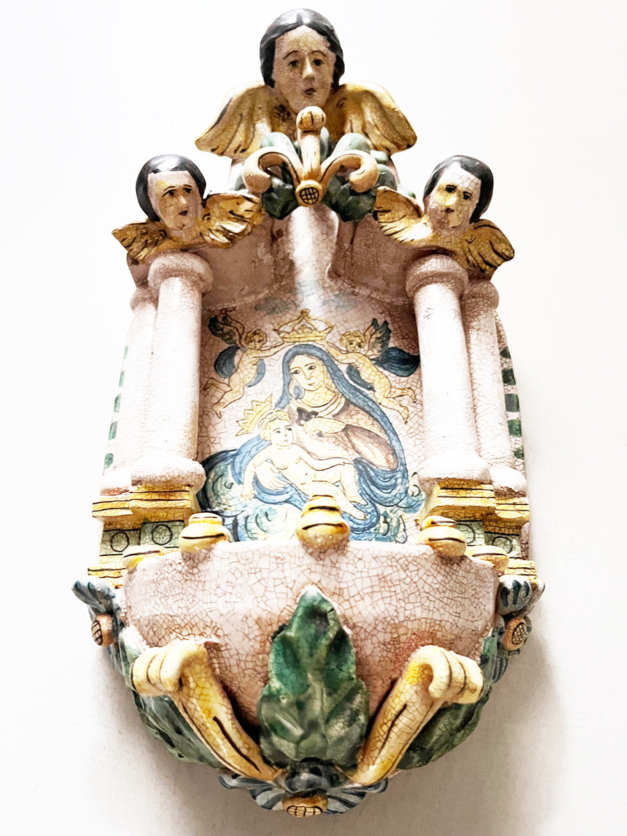 Acquasantiera Ceramica decorata a mano ‘900 Botteghe Cerreto -Top Antiques-