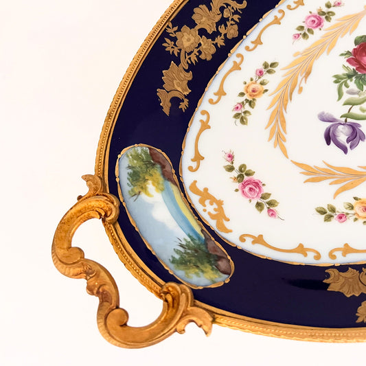 Manufacture de Vincennes Sevres Centrotavola Blu dipinto con alzata '900 -Antiques-