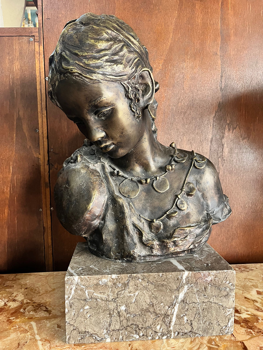 Giuseppe Moretti (1857-1935) "Mergellina" Bronzo su base di marmo - Top Antiques -