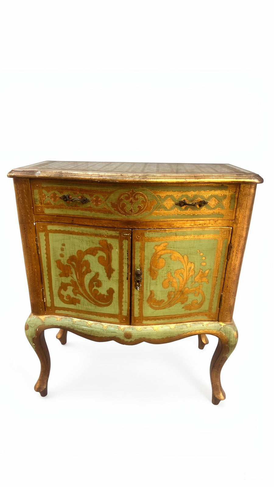 Mobiletto Veneziano interamente Decorato Oro e verde '900 -Top Antiques-