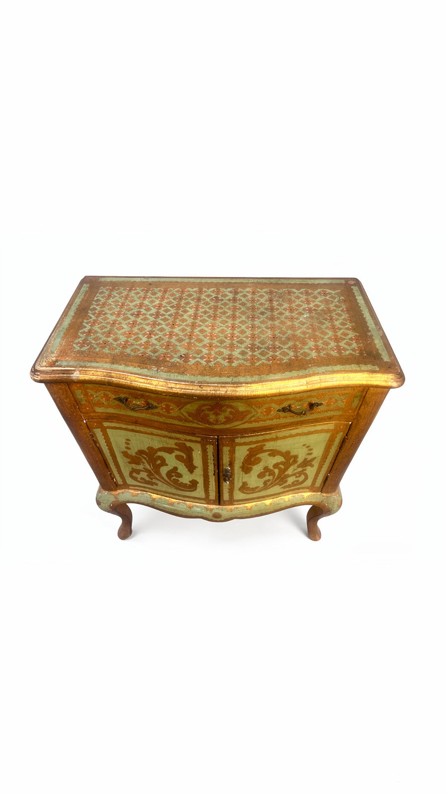 Mobiletto Veneziano interamente Decorato Oro e verde '900 -Top Antiques-