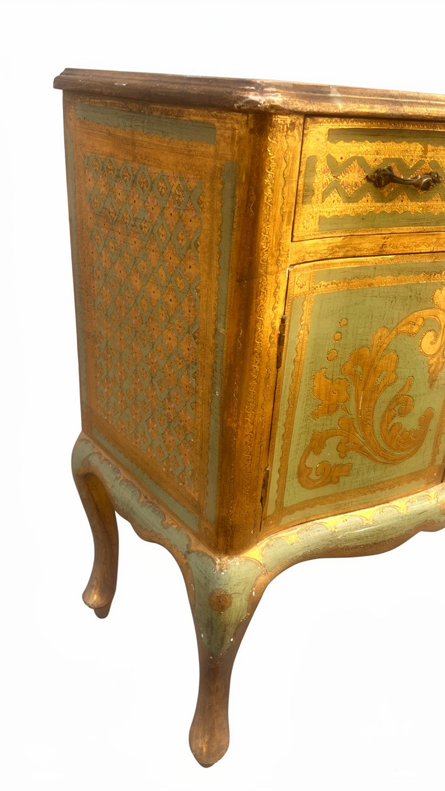 Mobiletto Veneziano interamente Decorato Oro e verde '900 -Top Antiques-