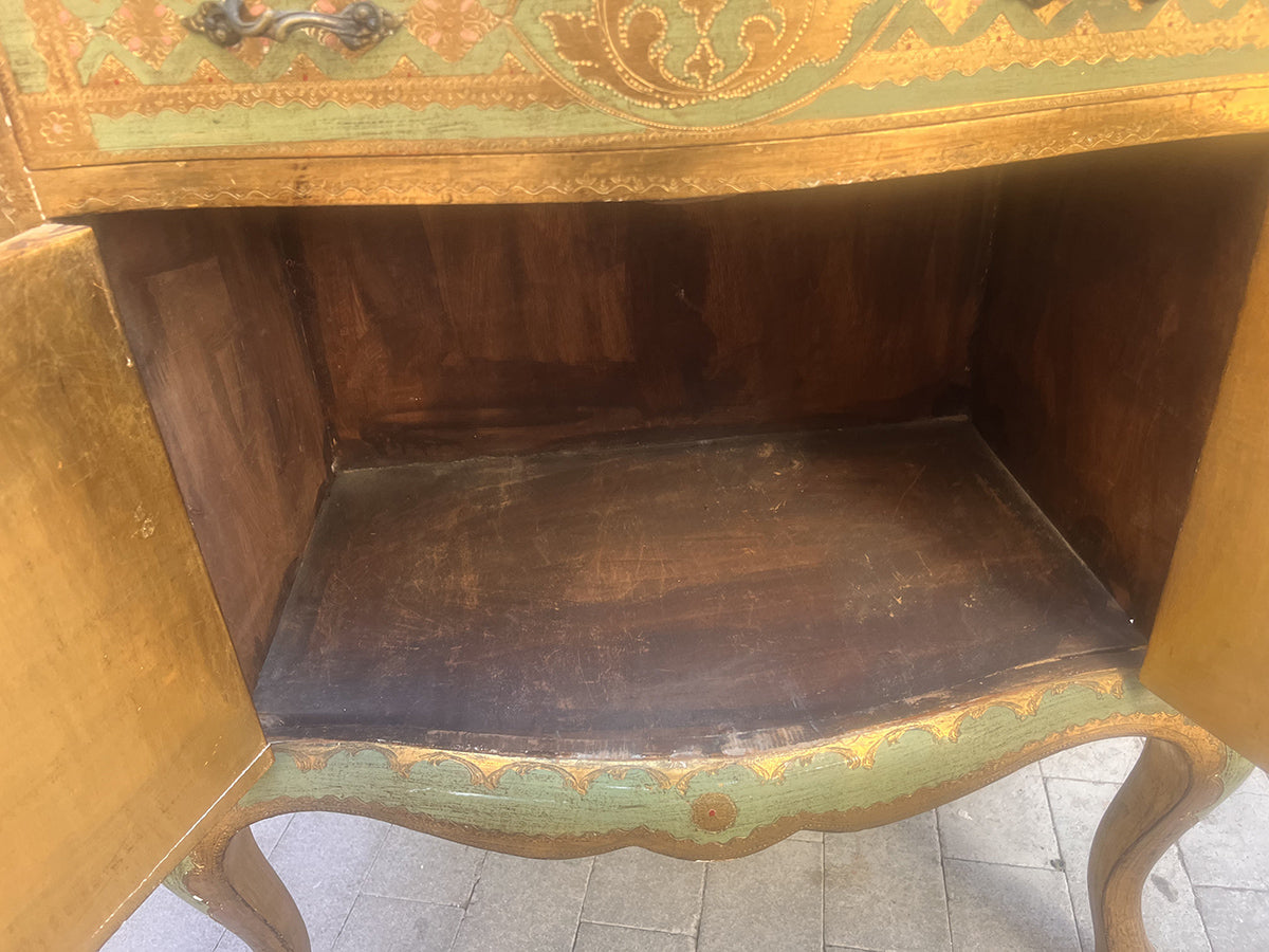 Mobiletto Veneziano interamente Decorato Oro e verde '900 -Top Antiques-