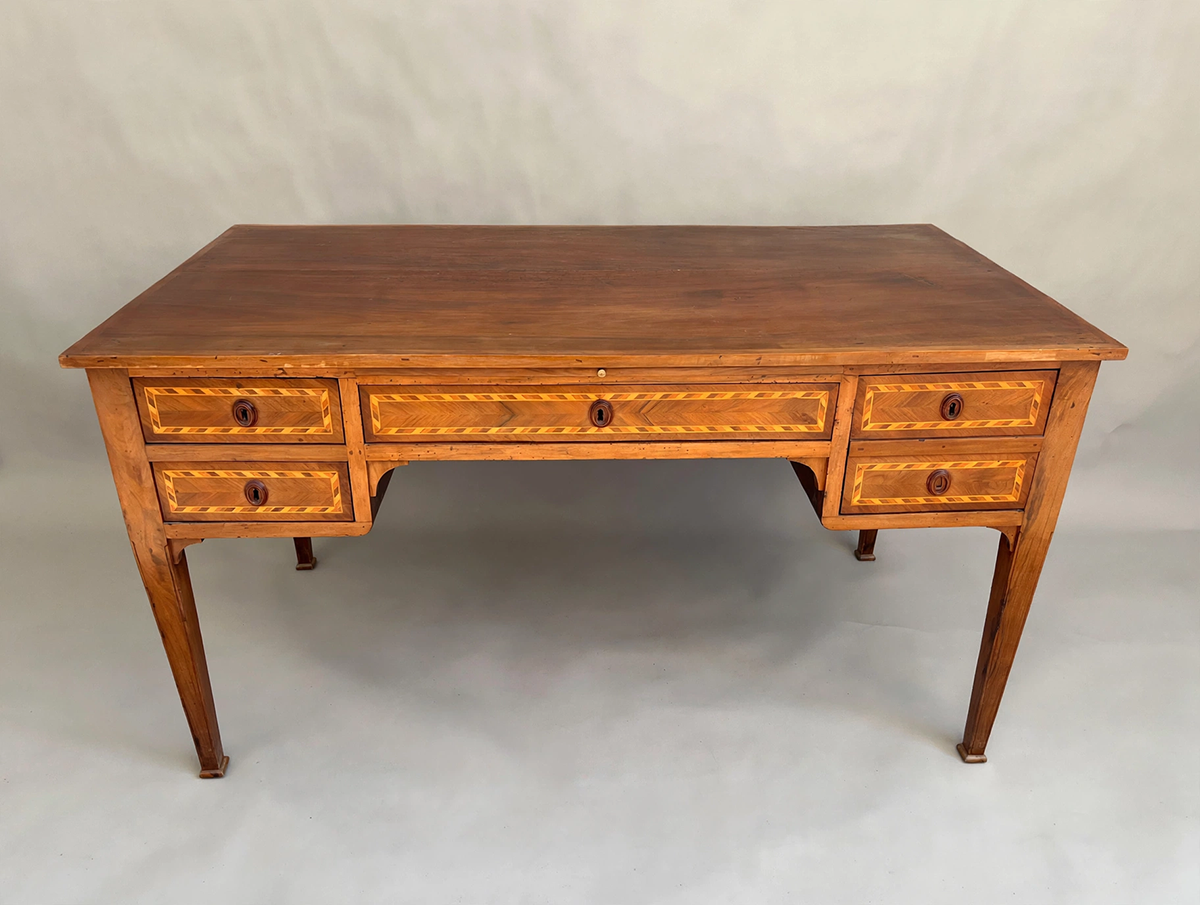 Scrittoio Luigi XVI in noce massello intarsiato e con piano estraibile '900 -Top Antiques-