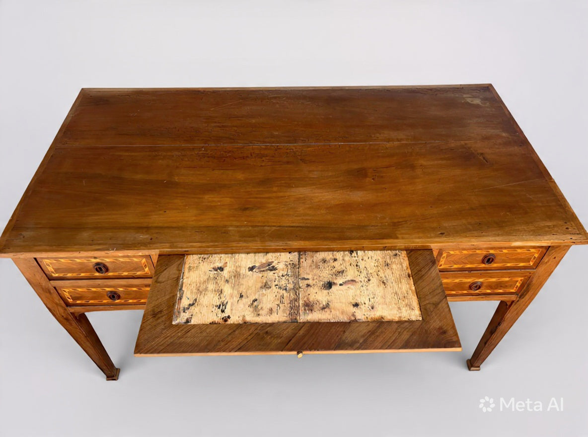 Scrittoio Luigi XVI in noce massello intarsiato e con piano estraibile '900 -Top Antiques-