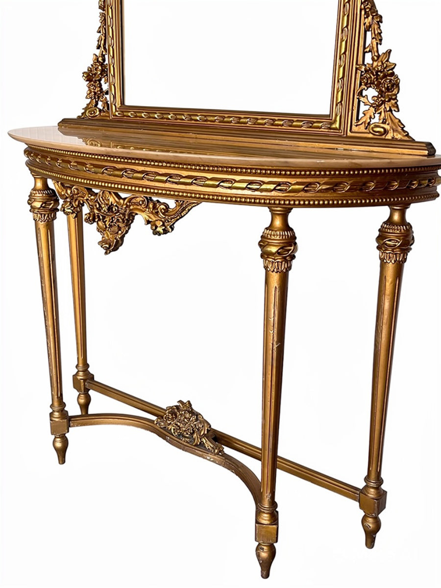 Consolle Francese '900 con ripiano in marmo e specchiera -Top Antiques-