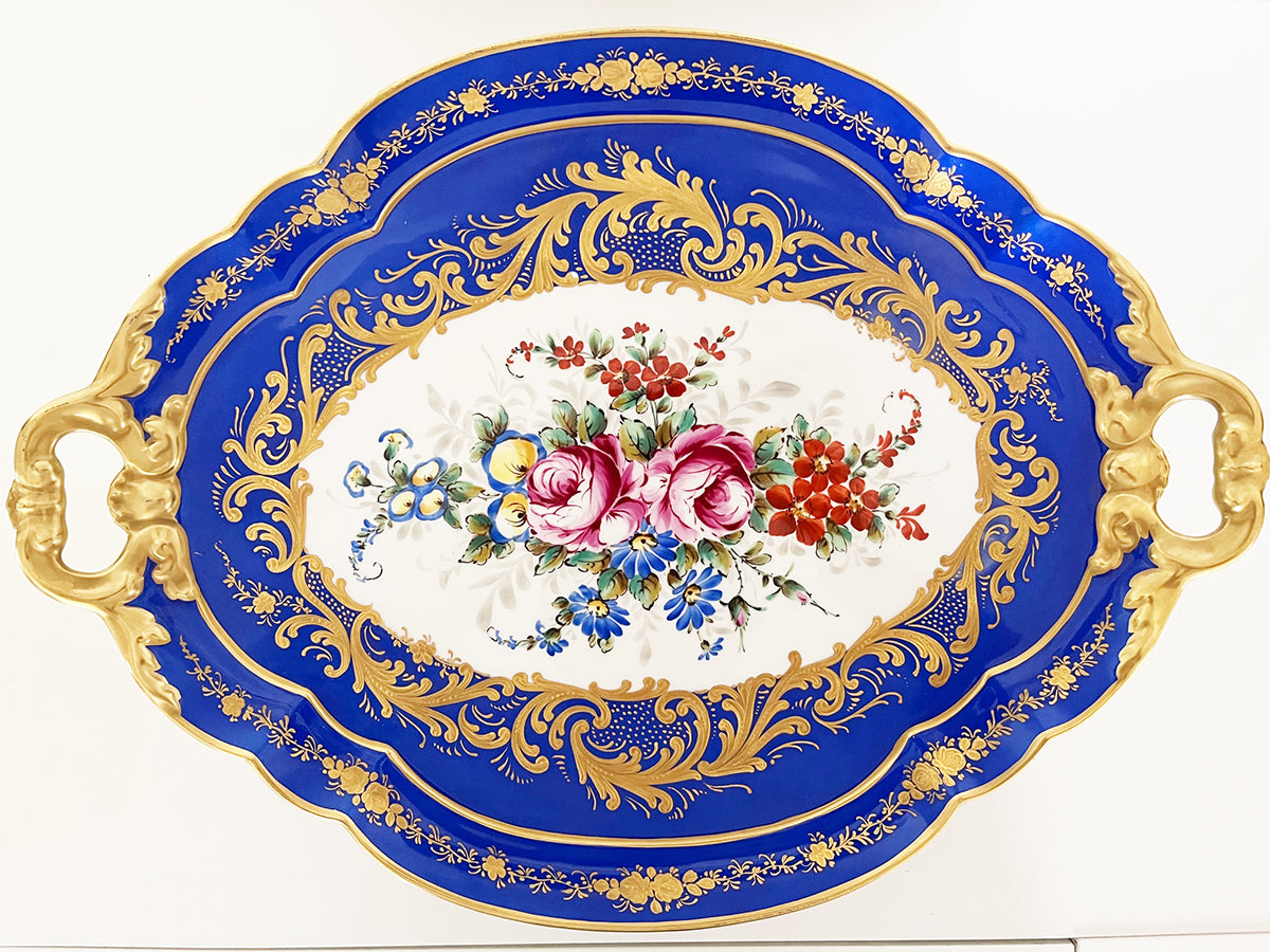 Vassoio Blu Limoges France Decorato a mano del '900 -Antiques-