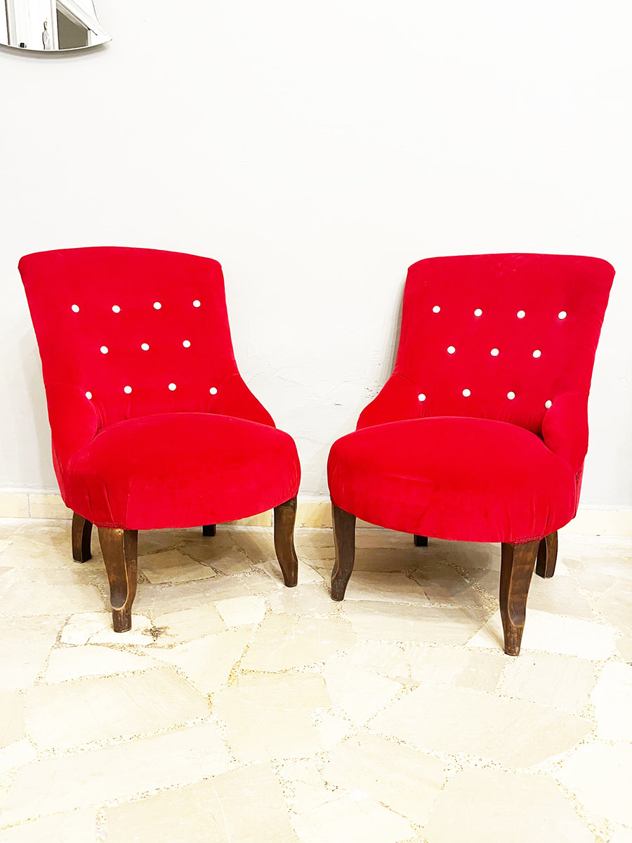 Coppia Poltroncine Rosse Velluto '900 -Antiques-