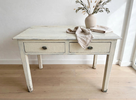 Tavolo da lavoro in legno decorato con cassetti frontali XX Secolo -Top Antiques-