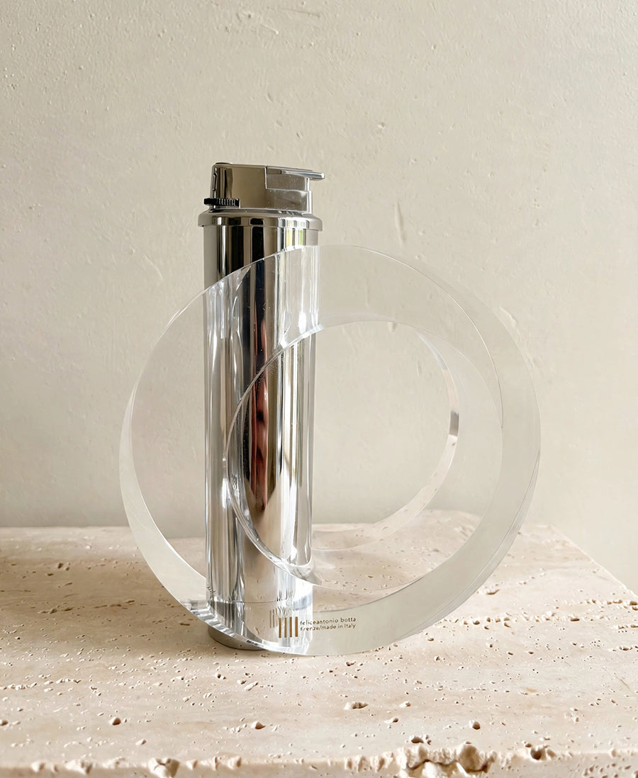 Antonio Felice Botta Accendino Scultura Lucite e Acciaio Cromo '70 -Top Art-