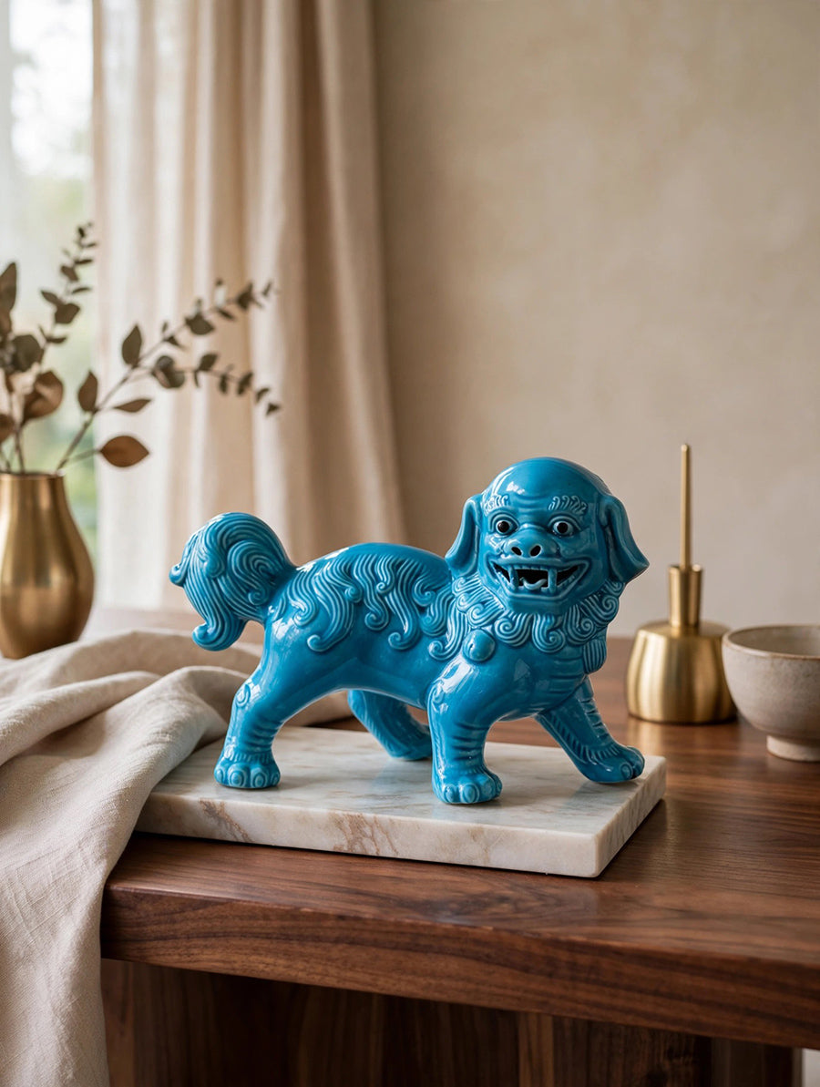 Cane Fo Ceramica Smaltata Turchese vintage anni '60 -Top Art-