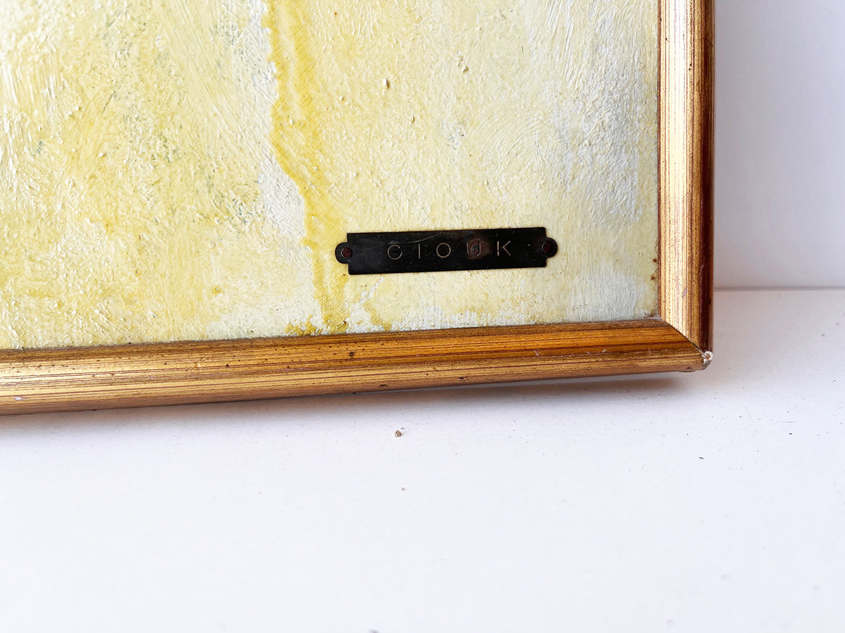 Dipinto su Masonite firmato Glouk su etichetta ottone incisa e cornice legno '50 -Art-