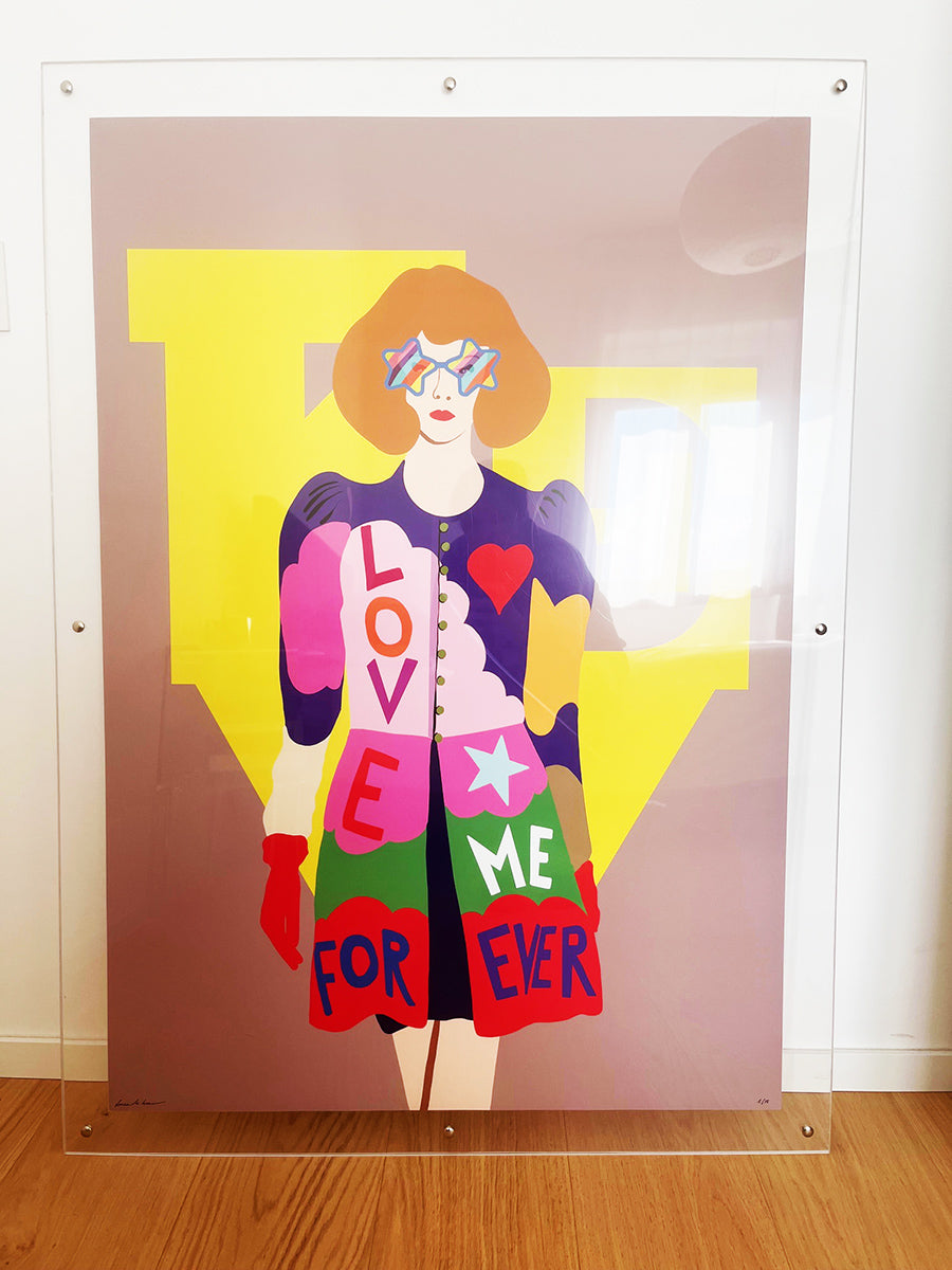 Illustrazione "Love Me For Ever" 1/15 con certificato e doppia cornice in plexiglass -Top Art-