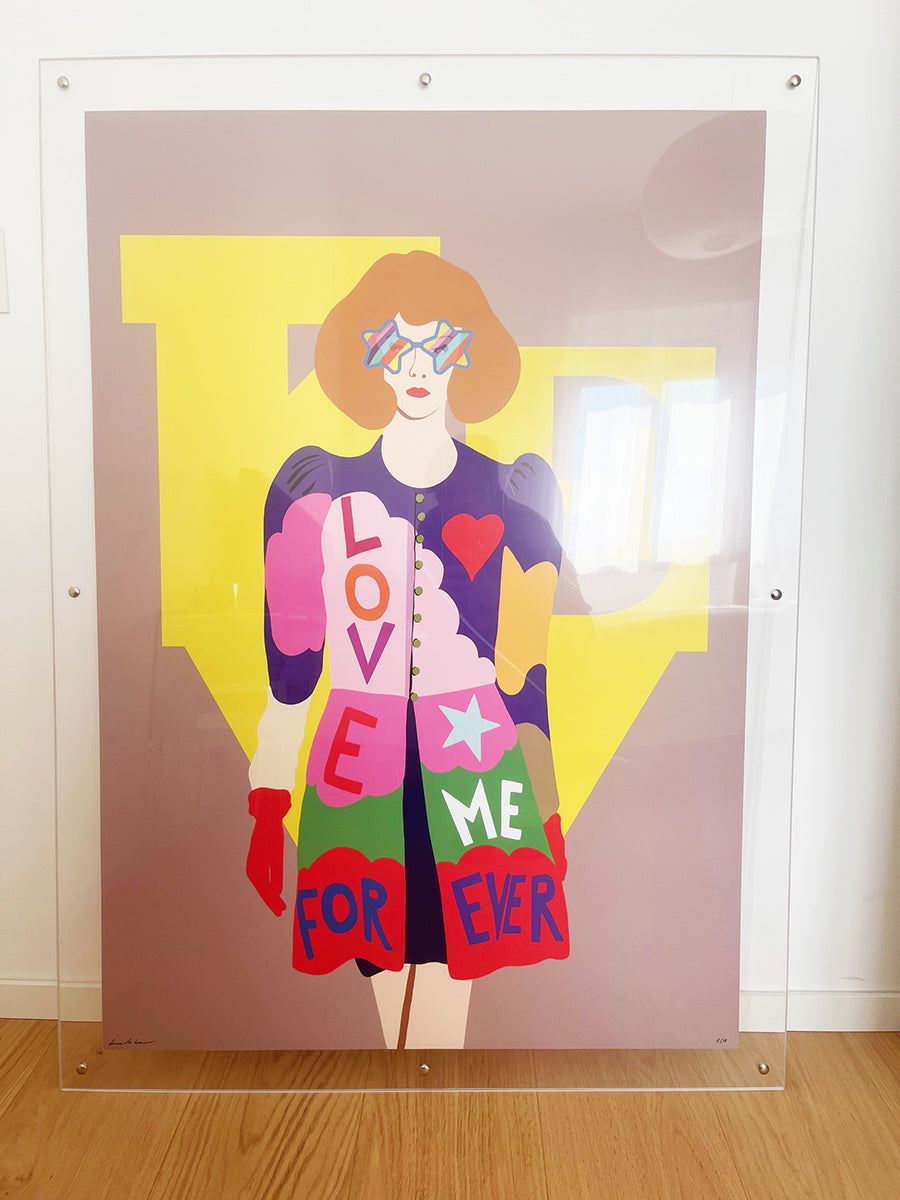 Illustrazione "Love Me For Ever" 1/15 con certificato e doppia cornice in plexiglass -Top Art-