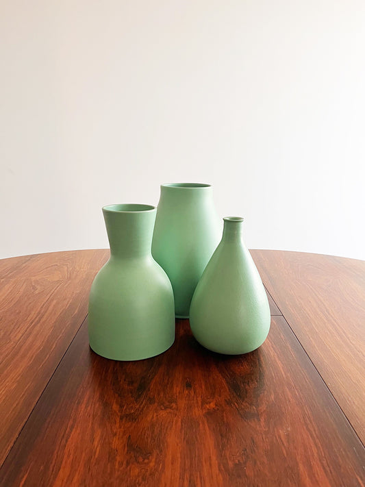 Trittico Vasi Verde Acqua firmati Italica Ars Firenze Anni '50 -Top Art-