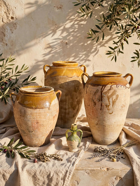 Set di 4 Vasi Pugliesi in terracotta con parti smaltate '900 -Top Art-