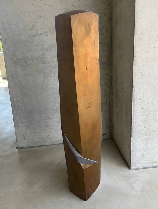 Scultura Astratta Totem vintage anni '70 in bronzo e alluminio di grande impatto visivo -Top Art-