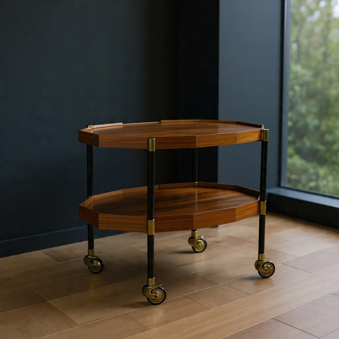 Carrello vintage in metallo, ottone e teak di Bergonzi, Italia 1950 -Design-