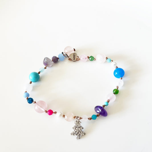 Bracciale Pietre Varie e Arg 925 con Albero di Natale -Creazione Unica-