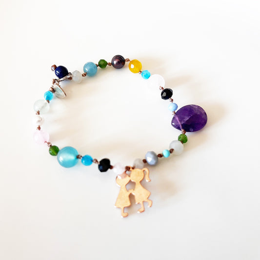 Bracciale Pietre Varie e Arg 925 con Bimbi -Creazione Unica-