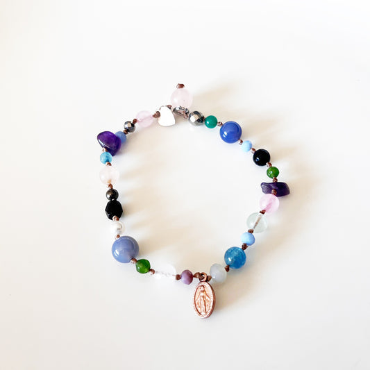 Bracciale Pietre Varie e Arg 925 con Madonnina Rue du Bac -Creazione Unica-