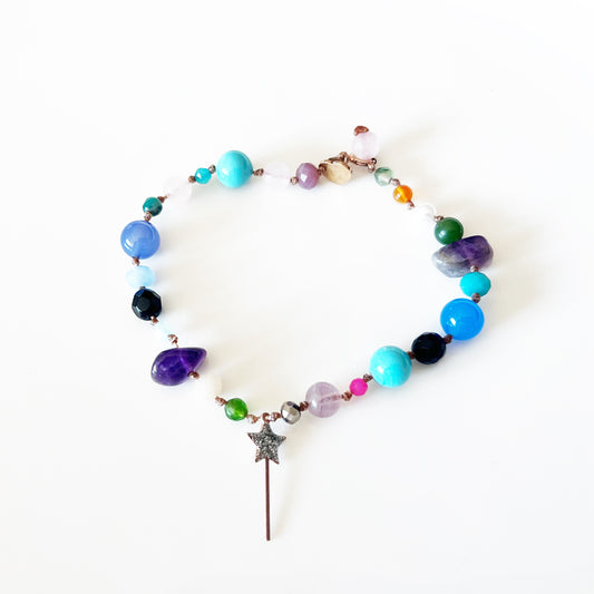 Bracciale Pietre Varie e Arg 925 con Bacchetta Magica Glitterata -Creazione Unica-