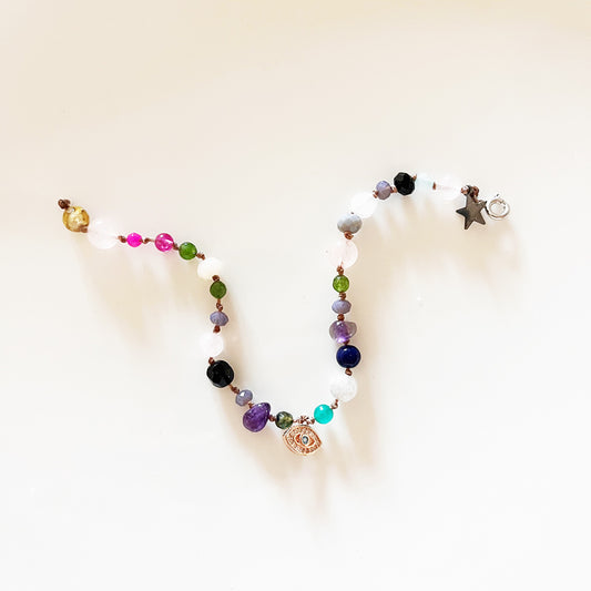 Bracciale Pietre Varie e Arg 925 con Occhio con Swarovsky -Creazione Unica-