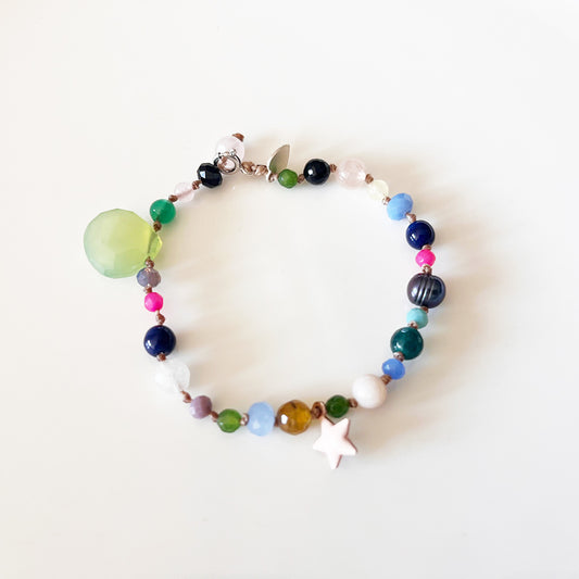 Bracciale Pietre Varie e Arg 925 con Stellina smaltata beige -Creazione Unica-