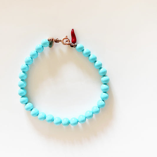 Bracciale Turchese con Cornetto Smaltato Rosso Arg 925 -Creazione Unica-