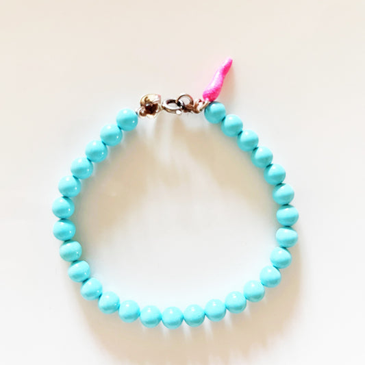 Bracciale Turchese con Cornetto Glitterato Rosa Arg 925 -Creazione Unica-