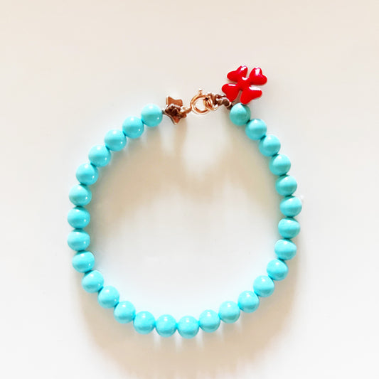 Bracciale Turchese con Quadrifoglio Rosso Smaltato Arg 925 -Creazione Unica-