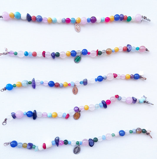 Bracciale Pietre Naturali Colorate con Madonnina Rue Du Bac Arg 925 -Top Bijoux-