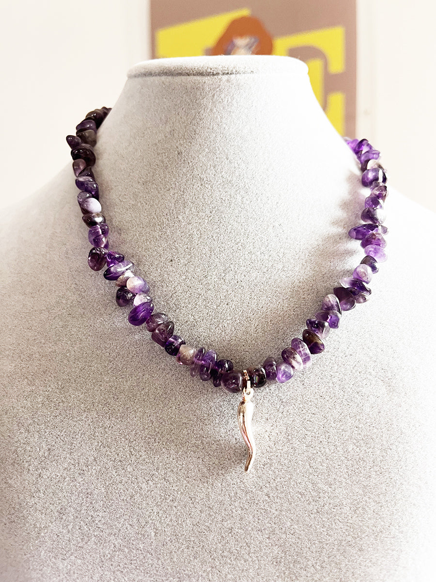 Collier Ametista Naturale con Corno Arg 925 -Bijoux-
