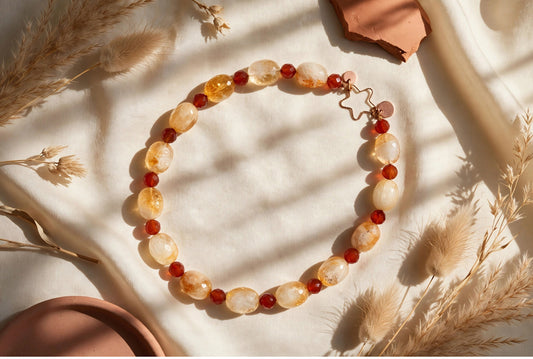 Collana Topazio Citrino e Corniola con chiusura a stella Arg 925 -Top Bijoux-