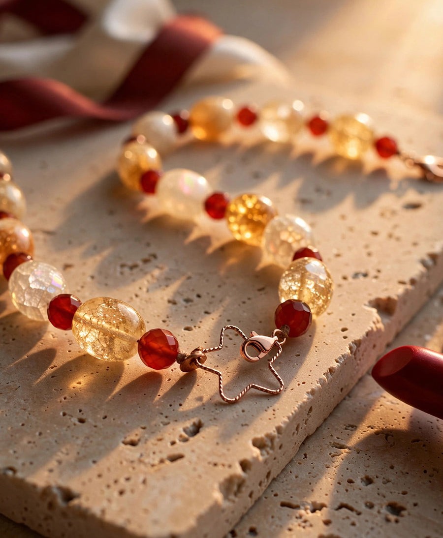 Collana Topazio Citrino e Corniola con chiusura a stella Arg 925 -Top Bijoux-